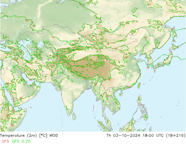 Temperaturkarte (2m) MOD Do 03.10.2024 18 UTC