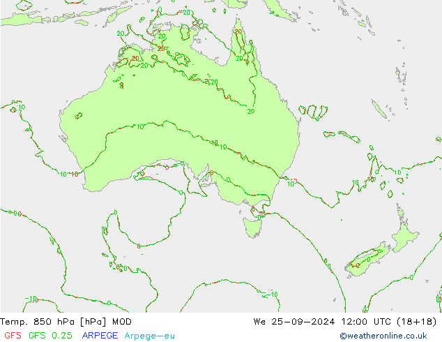 Temp. 850 hPa MOD St 25.09.2024 12 UTC