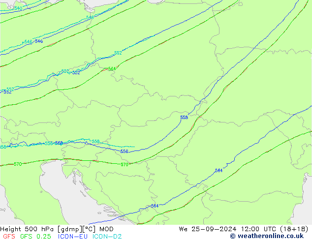 Height 500 hPa MOD We 25.09.2024 12 UTC