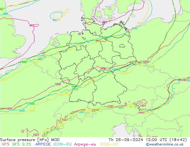 Presión superficial MOD jue 26.09.2024 12 UTC