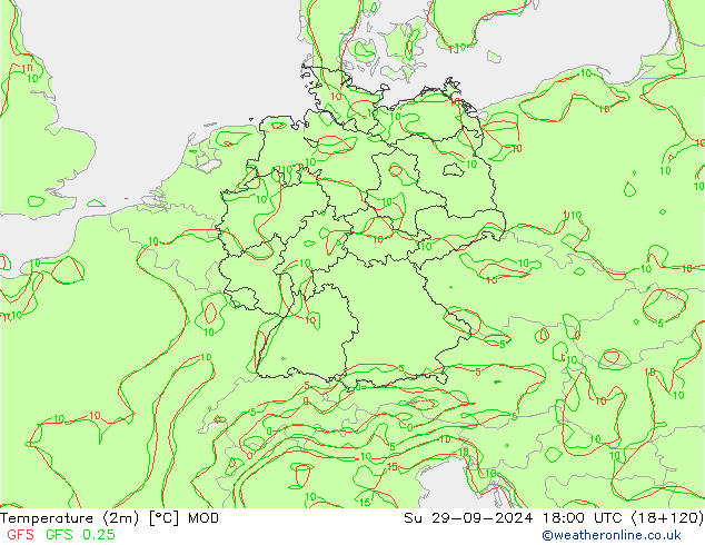 Temperature (2m) MOD Ne 29.09.2024 18 UTC