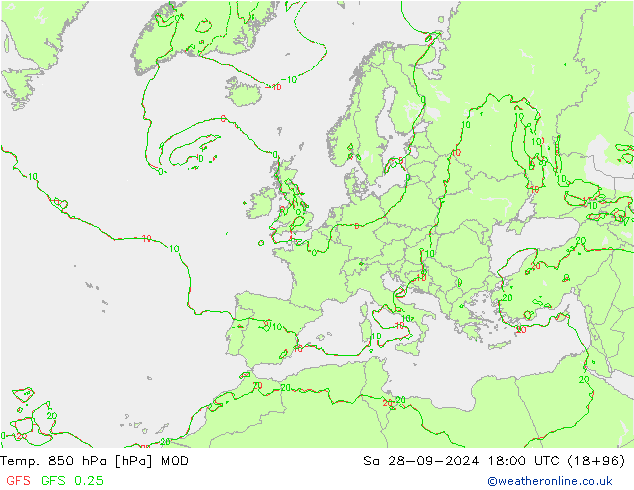 Temp. 850 hPa MOD  28.09.2024 18 UTC