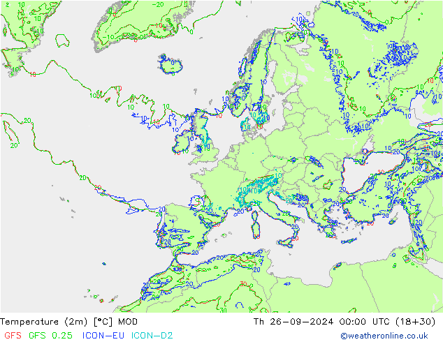 Temperatura (2m) MOD gio 26.09.2024 00 UTC