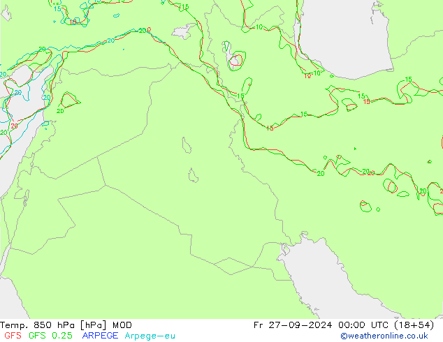 Temp. 850 hPa MOD Fr 27.09.2024 00 UTC