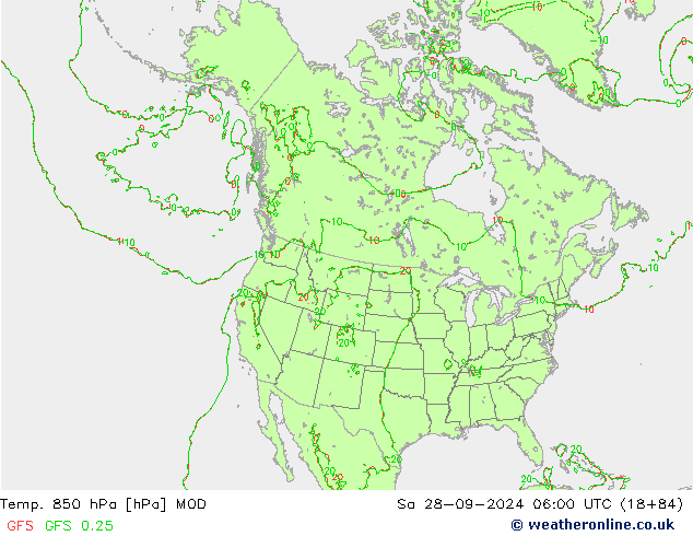 Temp. 850 hPa MOD Sa 28.09.2024 06 UTC