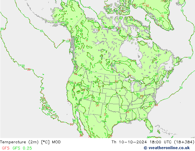 Temperatura (2m) MOD gio 10.10.2024 18 UTC