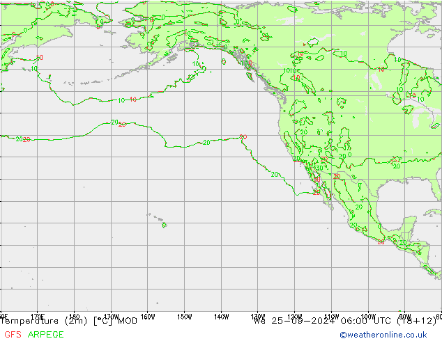 Temperatura (2m) MOD mer 25.09.2024 06 UTC