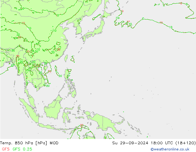 Temp. 850 hPa MOD dom 29.09.2024 18 UTC