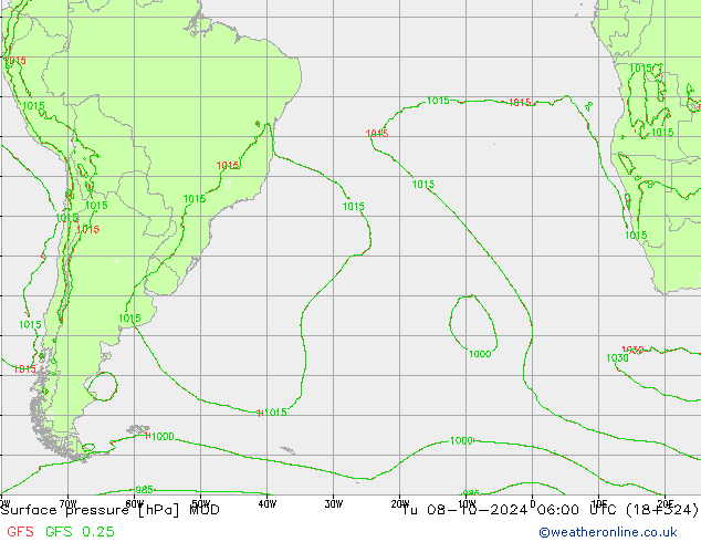 Surface pressure MOD Tu 08.10.2024 06 UTC