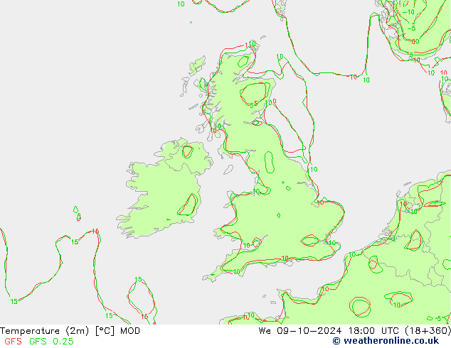 Temperatura (2m) MOD mer 09.10.2024 18 UTC