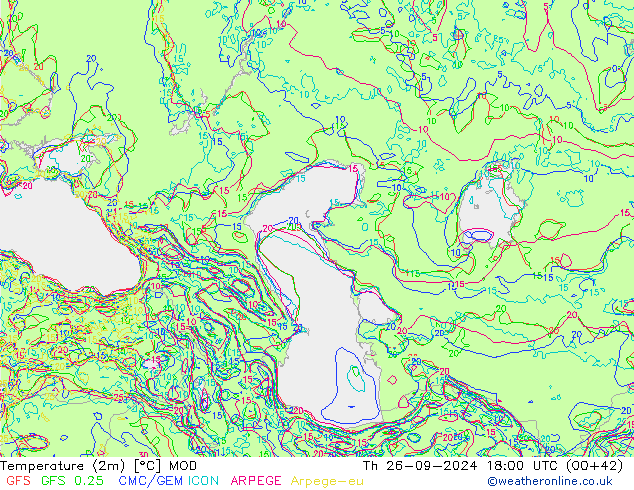 Temperature (2m) MOD Th 26.09.2024 18 UTC