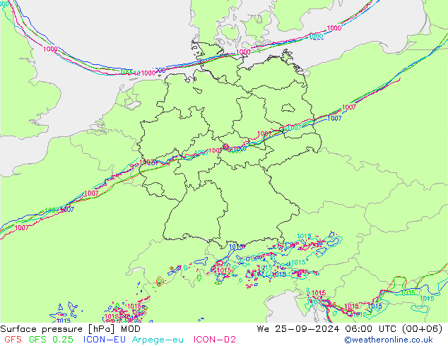 Pressione al suolo MOD mer 25.09.2024 06 UTC