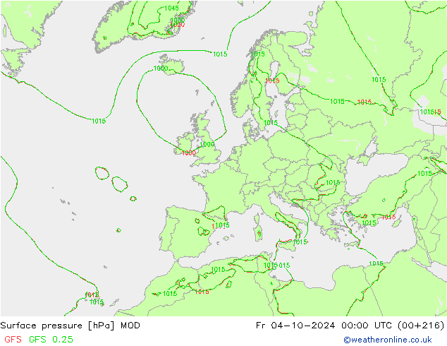 Pressione al suolo MOD ven 04.10.2024 00 UTC