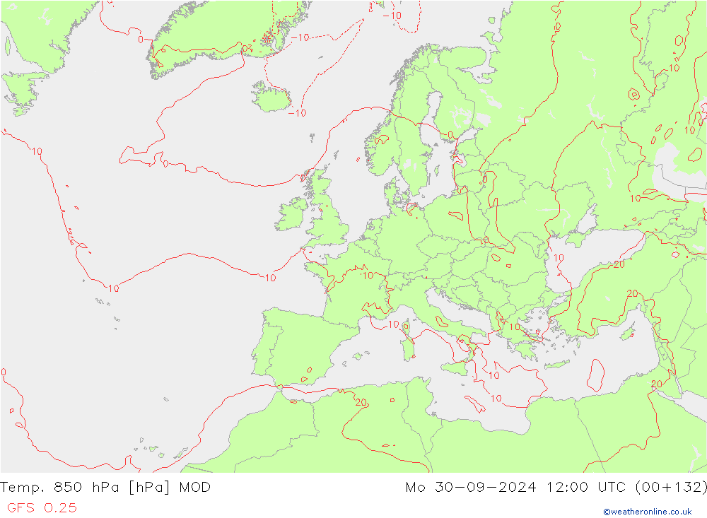 Temp. 850 hPa MOD ma 30.09.2024 12 UTC