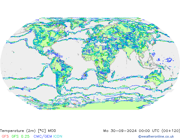 température (2m) MOD lun 30.09.2024 00 UTC