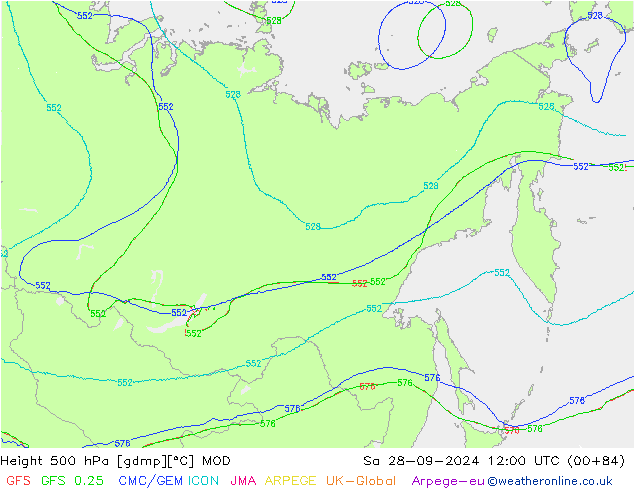 Height 500 hPa MOD Sa 28.09.2024 12 UTC