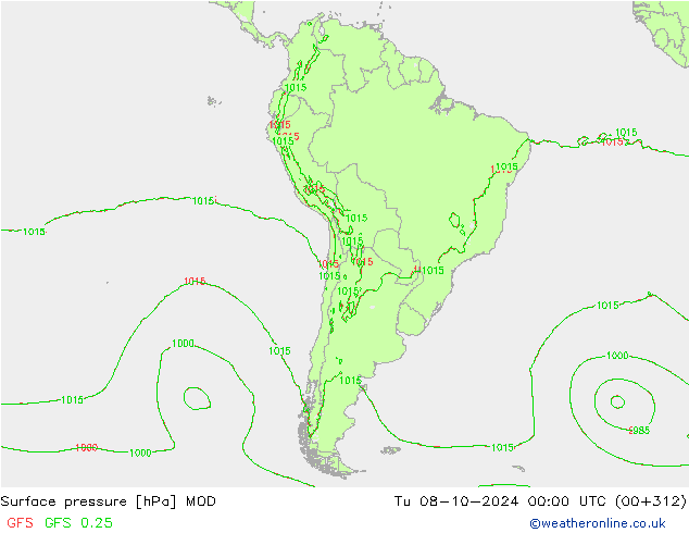 Atmosférický tlak MOD Út 08.10.2024 00 UTC