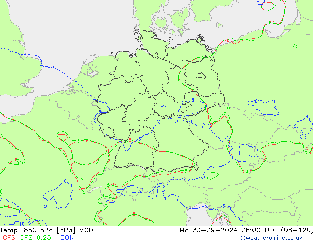 Temp. 850 hPa MOD Seg 30.09.2024 06 UTC