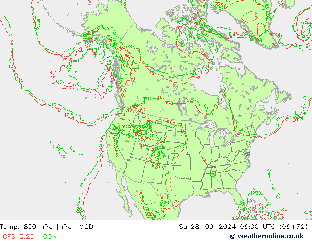 Temp. 850 hPa MOD za 28.09.2024 06 UTC