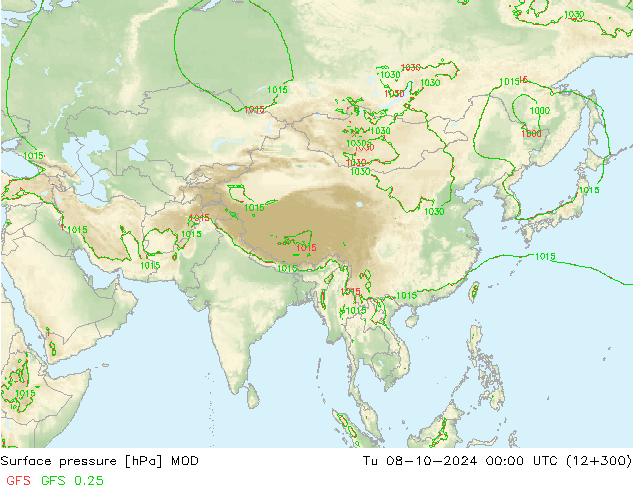 Surface pressure MOD Tu 08.10.2024 00 UTC