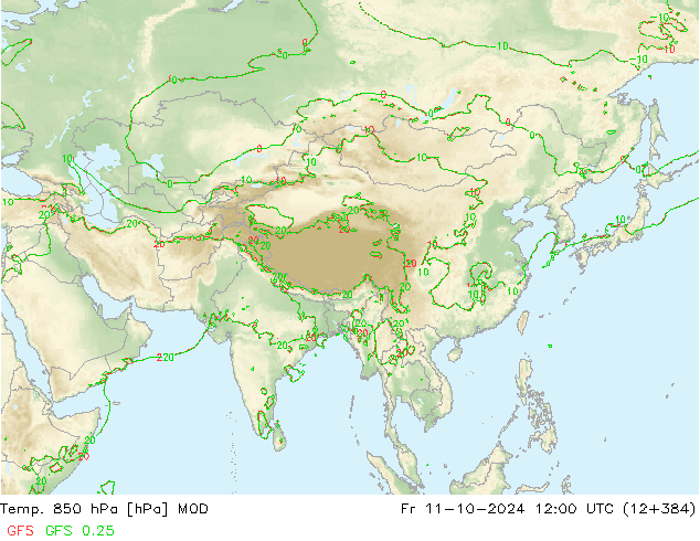 Temp. 850 hPa MOD Fr 11.10.2024 12 UTC