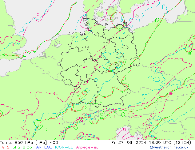 Temp. 850 hPa MOD Fr 27.09.2024 18 UTC