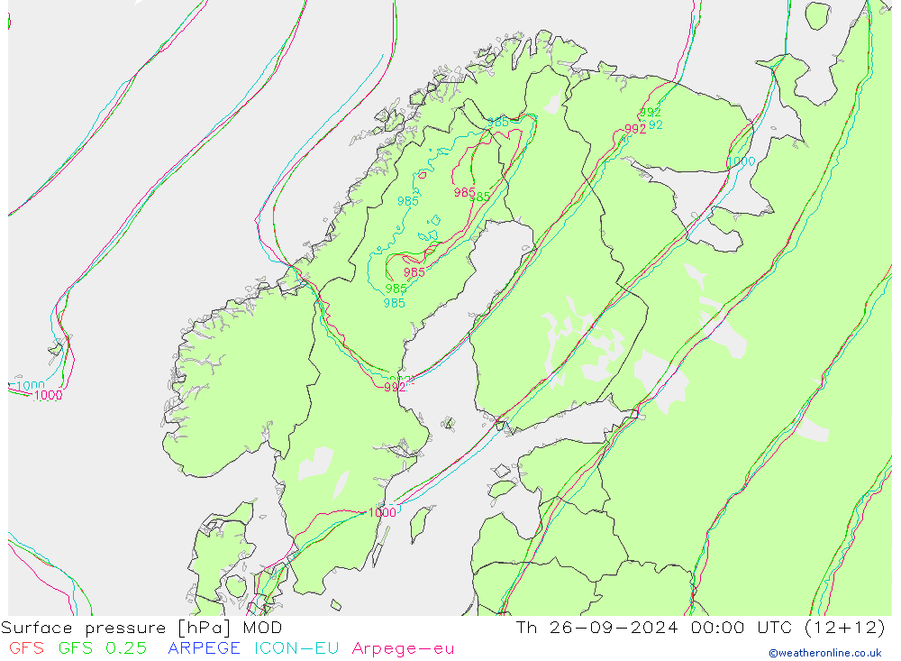 Pressione al suolo MOD gio 26.09.2024 00 UTC