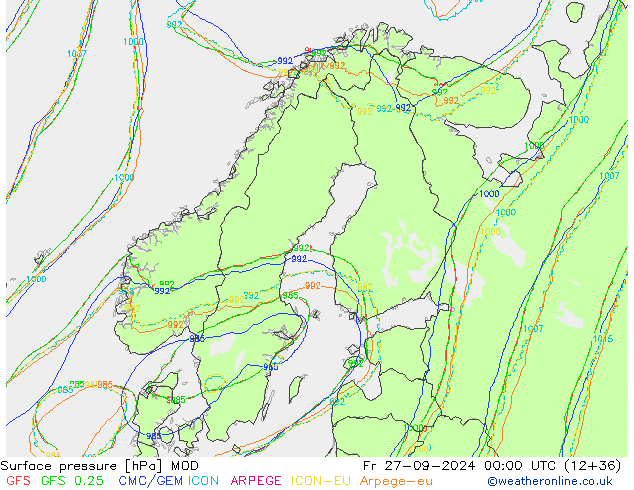 Surface pressure MOD Fr 27.09.2024 00 UTC