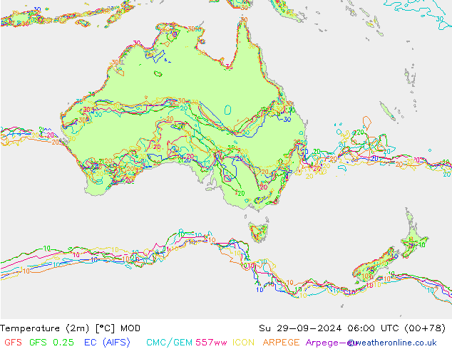 Temperatura (2m) MOD Dom 29.09.2024 06 UTC