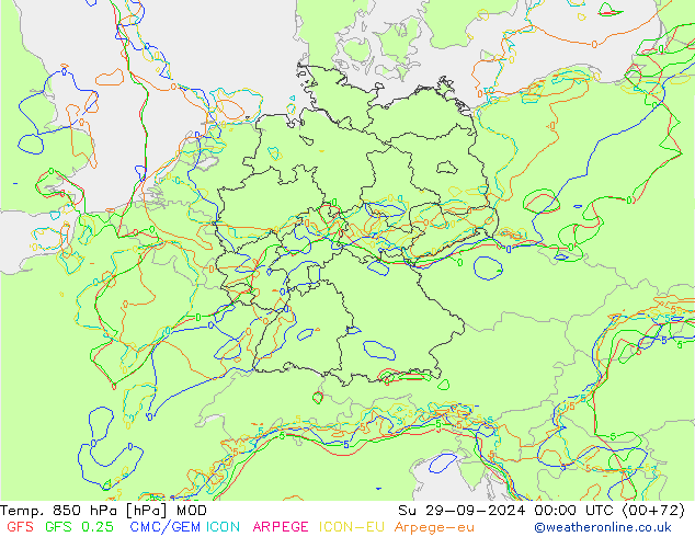 Temp. 850 hPa MOD dom 29.09.2024 00 UTC