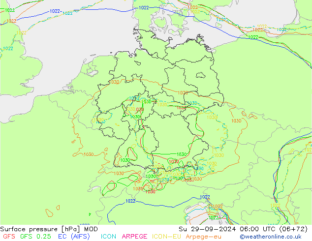 Surface pressure MOD Su 29.09.2024 06 UTC