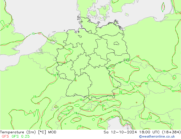 Temperaturkarte (2m) MOD Sa 12.10.2024 18 UTC