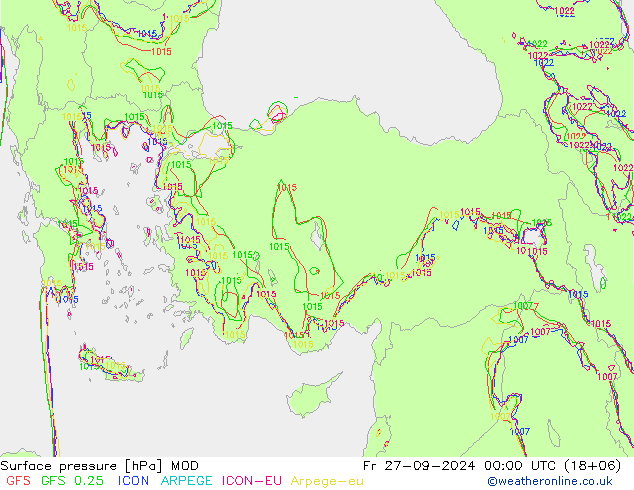 Pressione al suolo MOD ven 27.09.2024 00 UTC