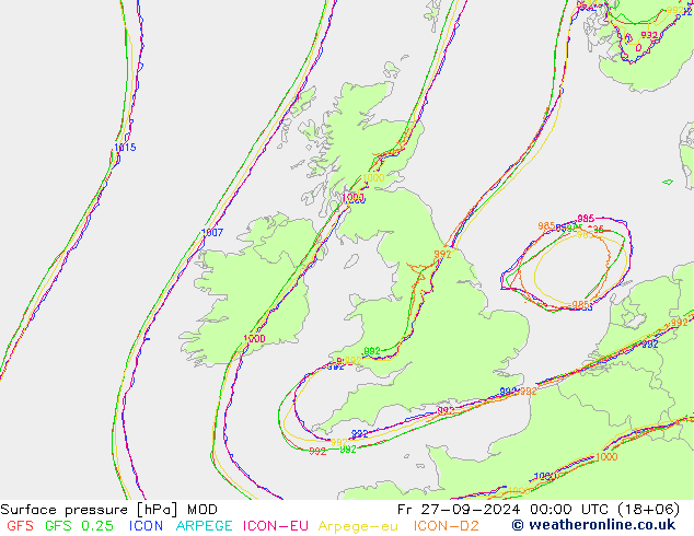 Surface pressure MOD Fr 27.09.2024 00 UTC