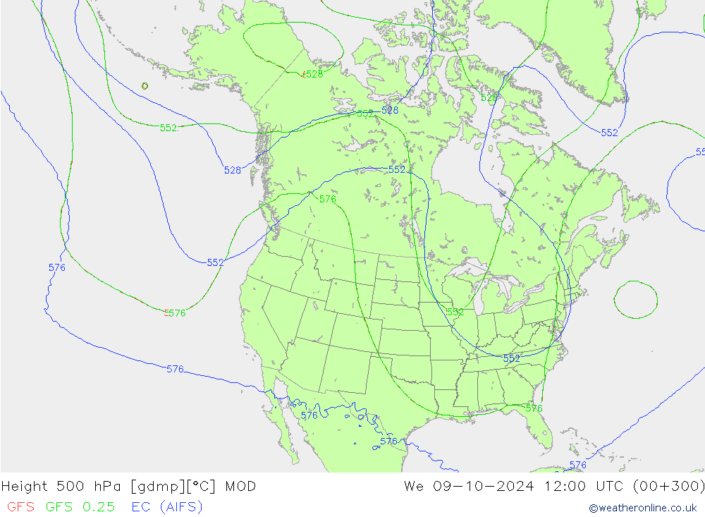 Height 500 hPa MOD We 09.10.2024 12 UTC