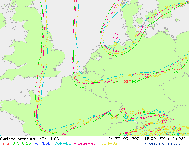 地面气压 MOD 星期五 27.09.2024 15 UTC