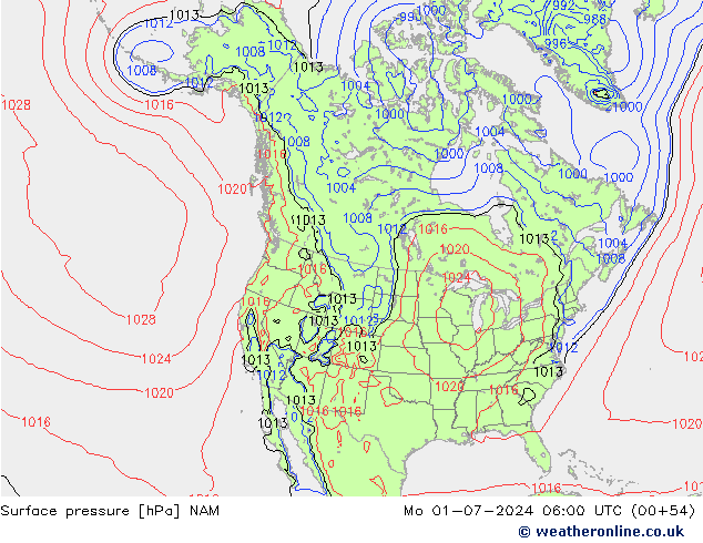 地面气压 NAM 星期一 01.07.2024 06 UTC