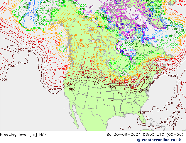 Freezing level NAM 星期日 30.06.2024 06 UTC