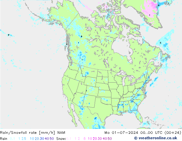 Rain/Snowfall rate NAM 星期一 01.07.2024 00 UTC