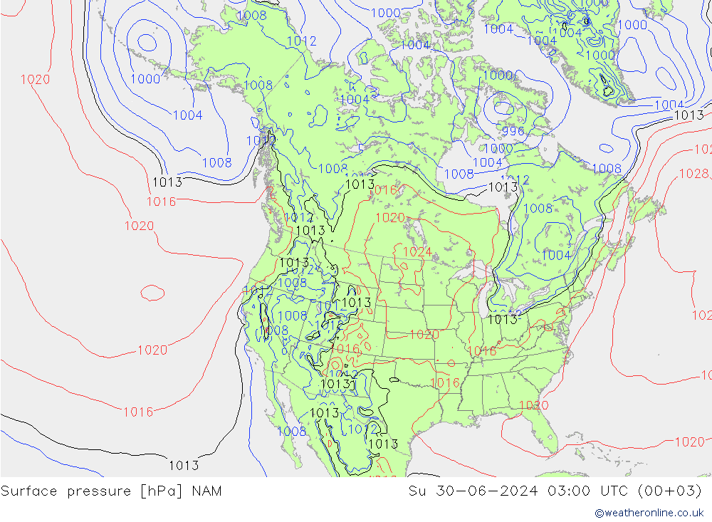 地面气压 NAM 星期日 30.06.2024 03 UTC