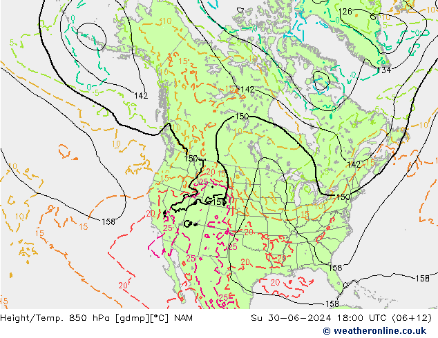 Hoogte/Temp. 850 hPa NAM zo 30.06.2024 18 UTC