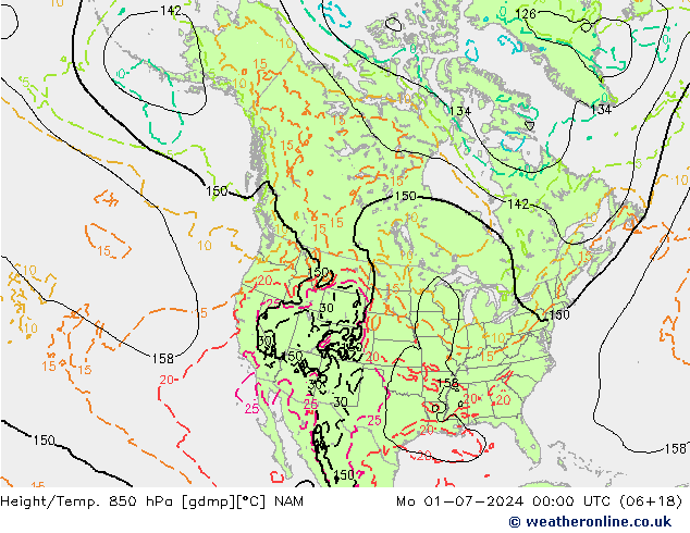 Hoogte/Temp. 850 hPa NAM ma 01.07.2024 00 UTC