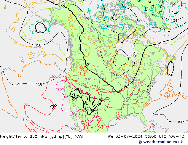 Height/Temp. 850 hPa NAM 星期三 03.07.2024 06 UTC