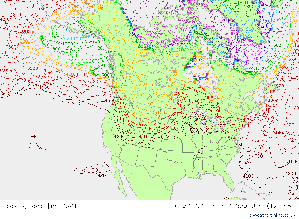Nulgradenniveau NAM di 02.07.2024 12 UTC