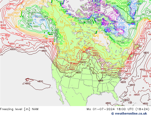 Freezing level NAM 星期一 01.07.2024 18 UTC