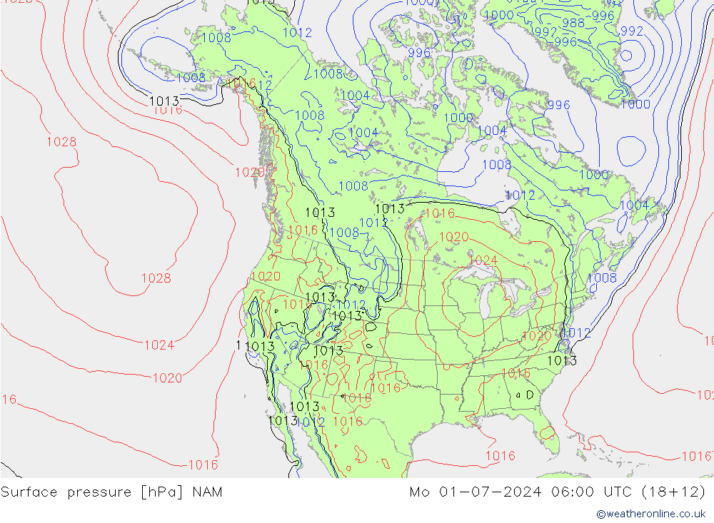 地面气压 NAM 星期一 01.07.2024 06 UTC