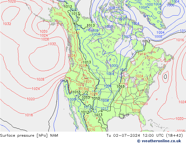 地面气压 NAM 星期二 02.07.2024 12 UTC