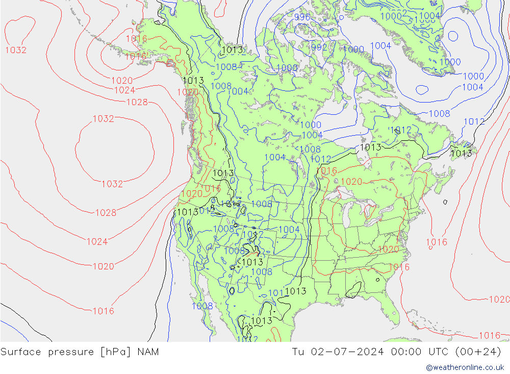 地面气压 NAM 星期二 02.07.2024 00 UTC