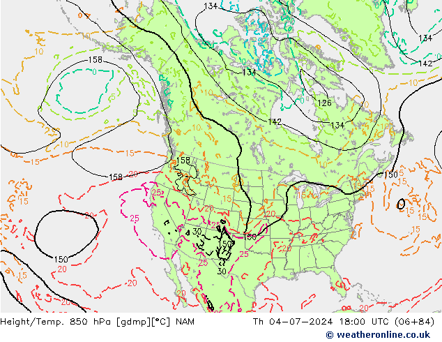 Hoogte/Temp. 850 hPa NAM do 04.07.2024 18 UTC