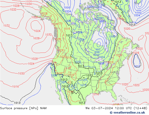 地面气压 NAM 星期三 03.07.2024 12 UTC